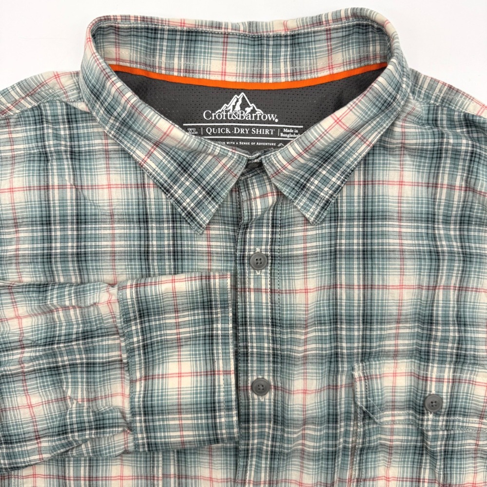 Croft & Barrow Quick-Dry Shirt Mens XL Blue Green Plaid Button‎ Down Adventure
